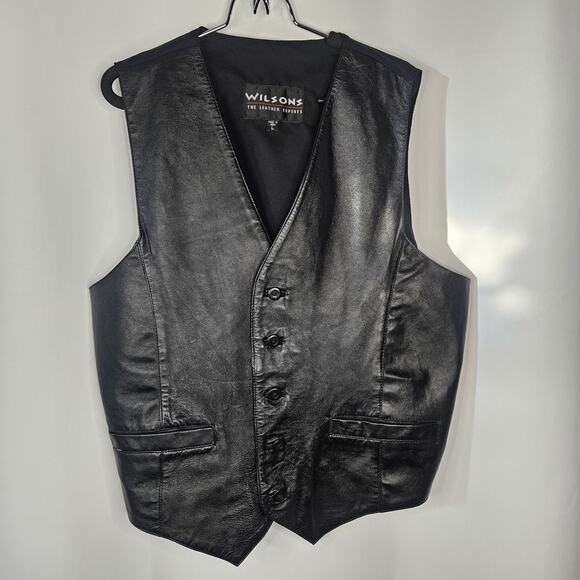 Wilson's Black Leather Bikers Vest Size Large Men's Moto Western Classic - Picture 1 of 6